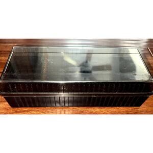 Vintage 1980 Cassette Tape Organizer Black /Clear Lid Hard Plastic 15 Tape Cases